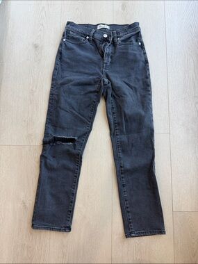 Madewell Washed Black Straight-Leg Jeans with Knee Rip